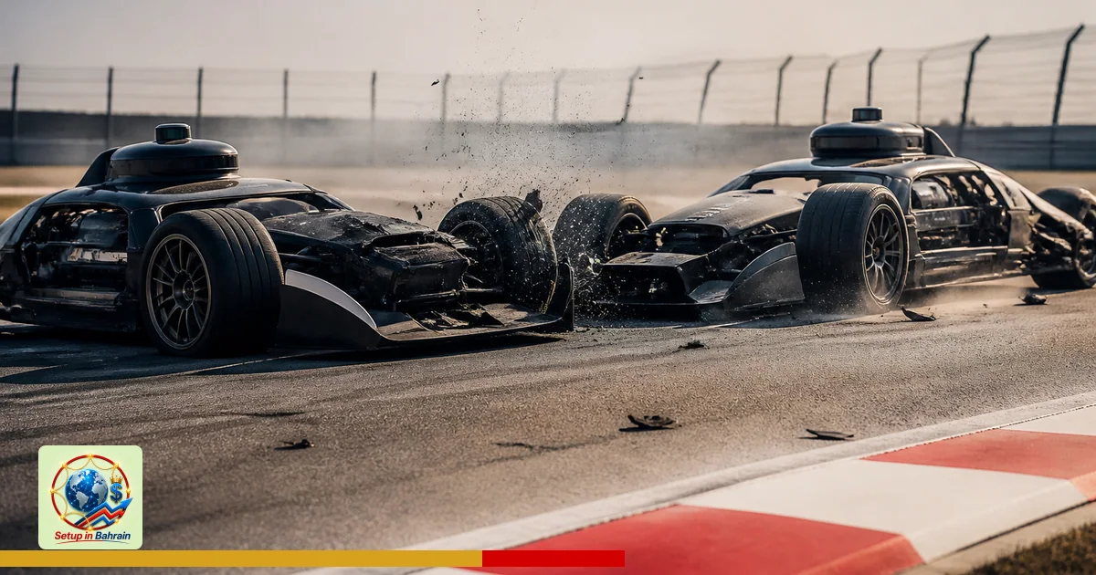 Editorial visual representing one concrete editorial subject illustrating Two driverless cars crash at 155 mph in Imola race 