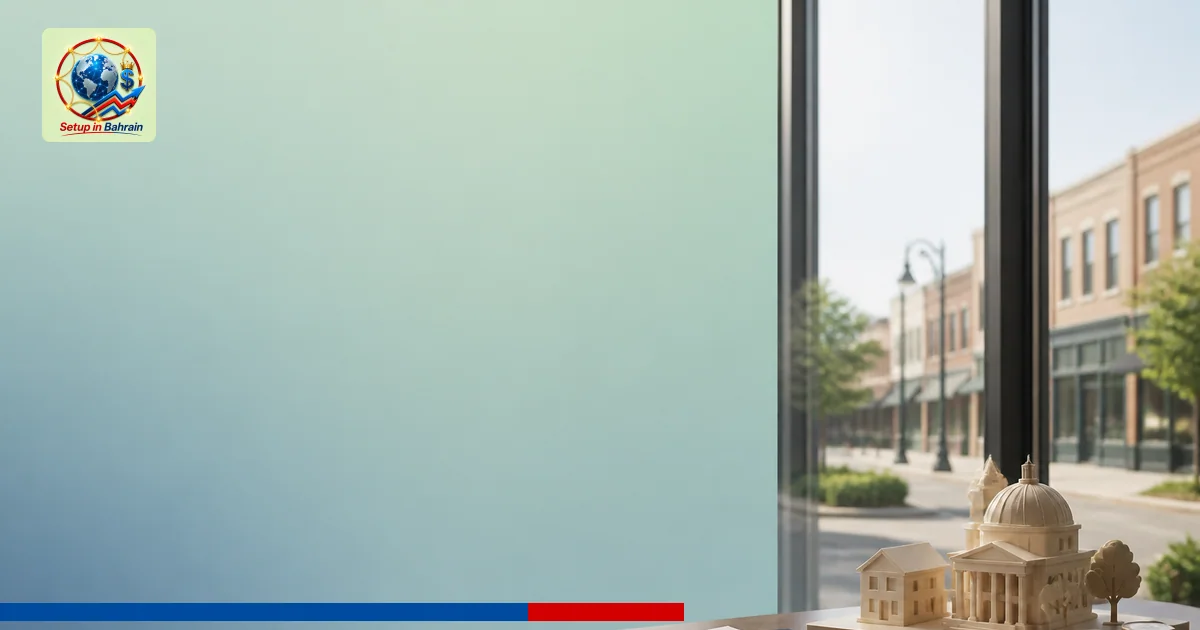 A modern editorial scene with a strong left information panel in navy tones set against a pale green-to-blue glow, depicting