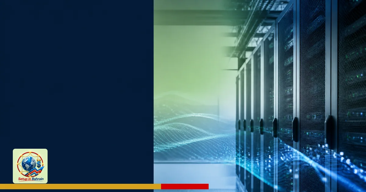 Editorial cover image showing an abstract data-center concept on the right against a pale green-to-blue gradient background, 