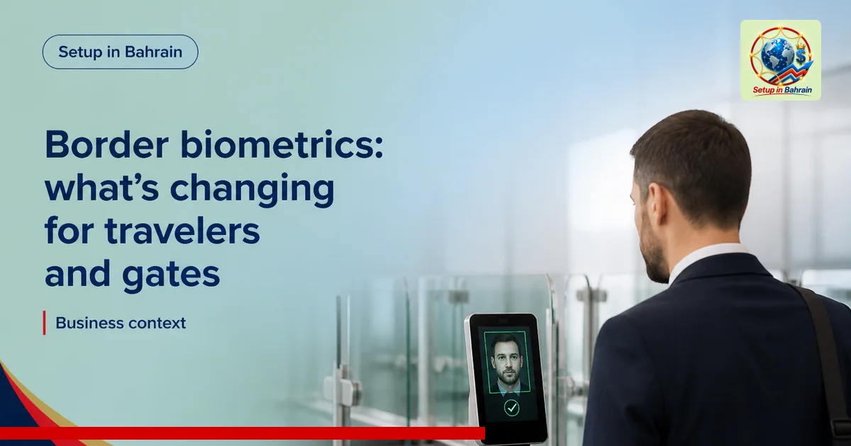 Editorial visual representing one concrete editorial subject illustrating Border biometrics: what’s changing for travelers an