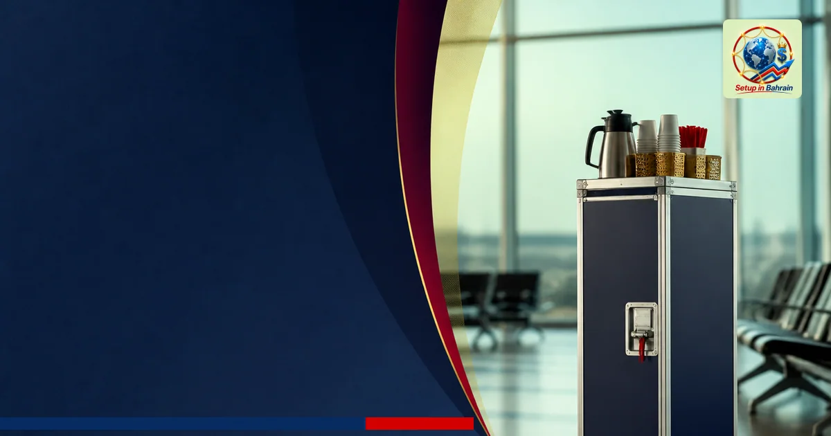 Editorial cover concept with a left navy-accent information panel beside an unbranded, calm airport-right scene featuring an 