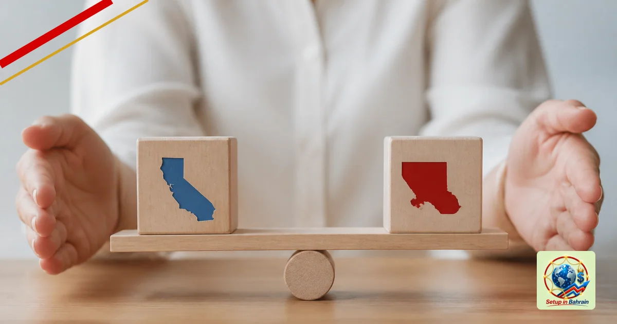 Editorial visual representing two balanced, clearly differentiated choices illustrating California voter survey questions: st