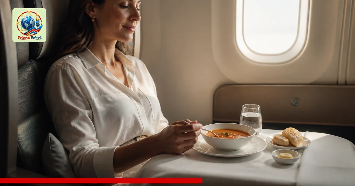 Editorial visual representing one concrete editorial subject illustrating Cathay Pacific business class serves liquid meal: w