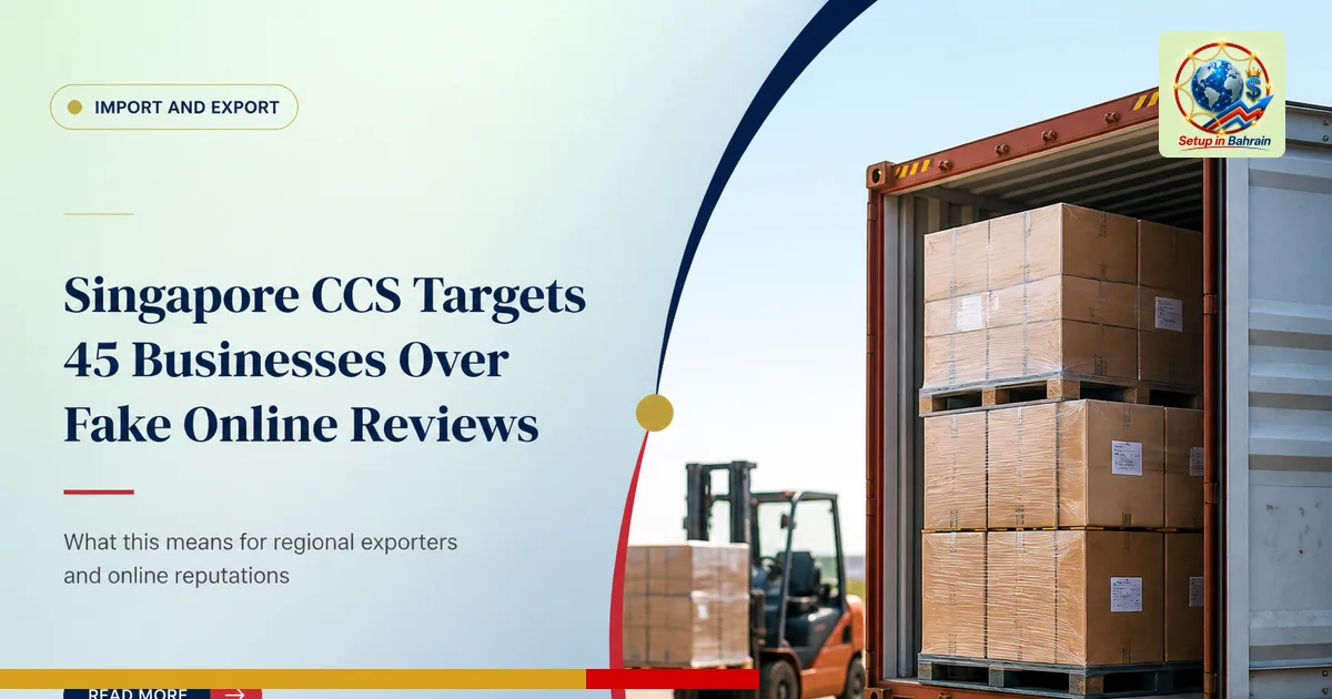 Editorial visual representing one concrete editorial subject illustrating Singapore CCS targets 45 businesses over fake onlin
