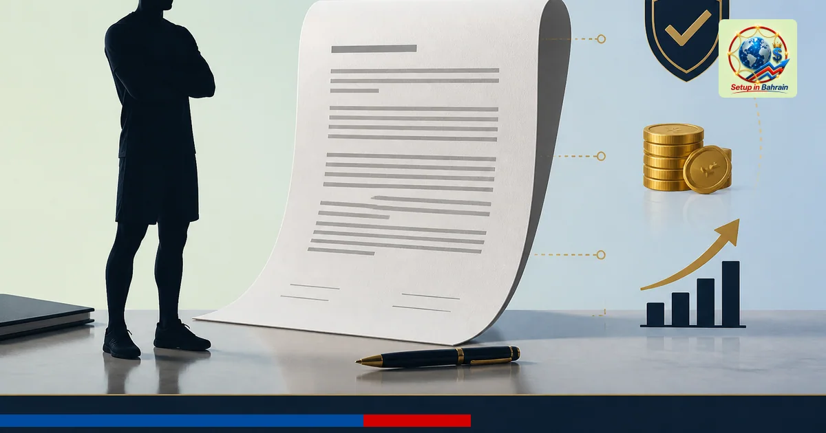 A solitary, unbranded silhouette of an athlete stands beside an abstract contract with icons representing guaranteed pay and 
