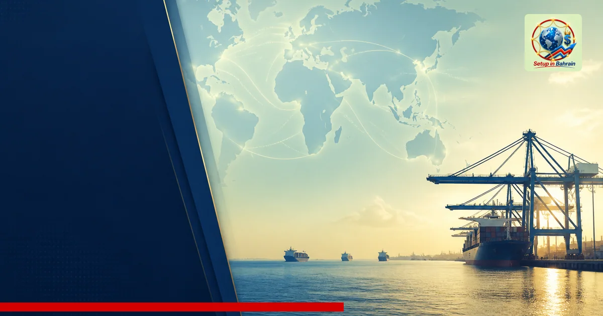 Editorial cover scene showing a stylized globe with highlighted sea routes and port silhouettes on a pale green-to-blue backg