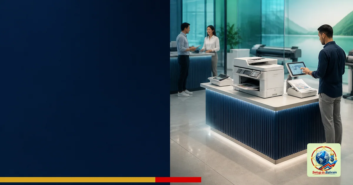 Interior of an Epson experience centre with a product demonstration station on the right and a navy information panel on the 