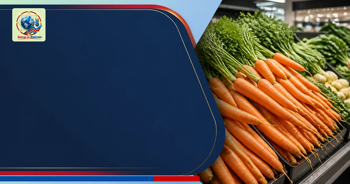 Unbranded editorial scene of a grocery store produce section highlighting carrot displays on the right, with a large left-sid