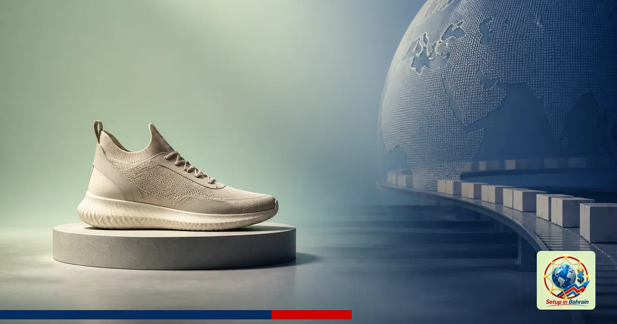 Editorial cover concept: a single sneaker silhouette on a neutral surface to the left, with a pale green-to-blue background a