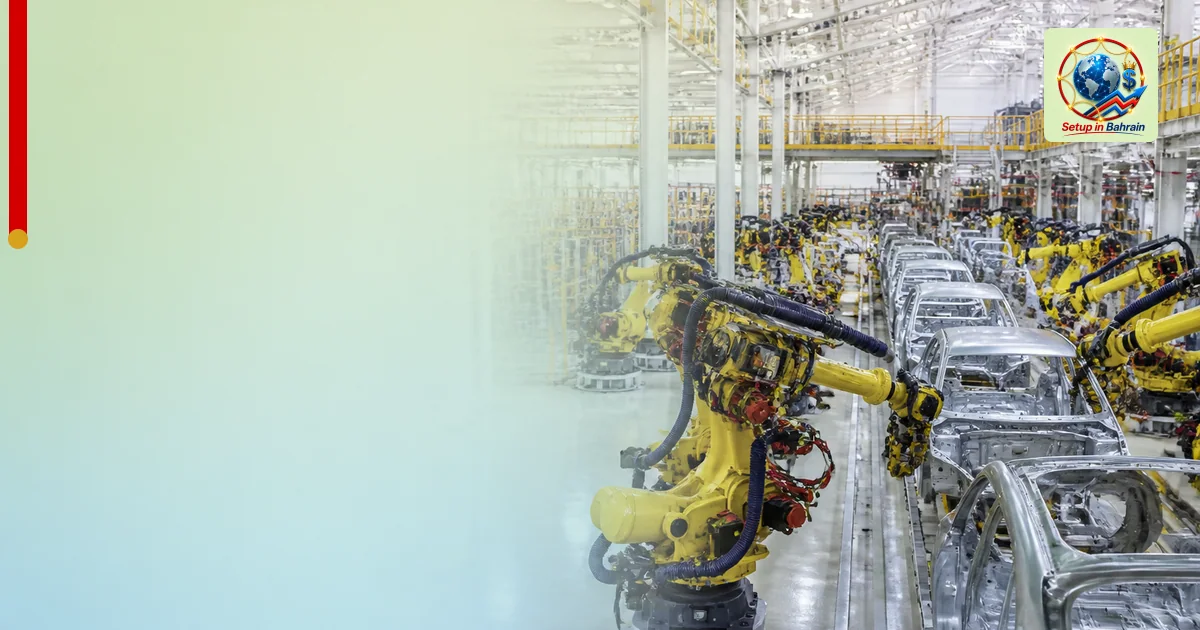Editorial-style cover image of a modern automotive factory interior with robotic arms and conveyor lines assembling vehicle f