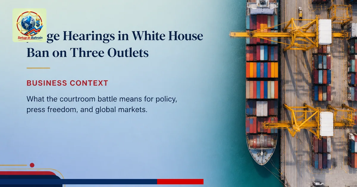 Editorial visual representing one concrete editorial subject illustrating Judge hearings in White House ban on three outlets