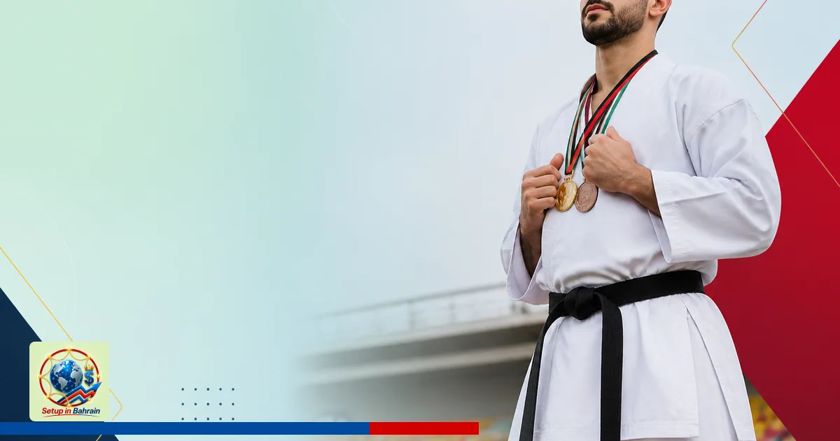 Editorial visual representing one concrete editorial subject illustrating Kuwait wins first Asian Games karate gold and teqba