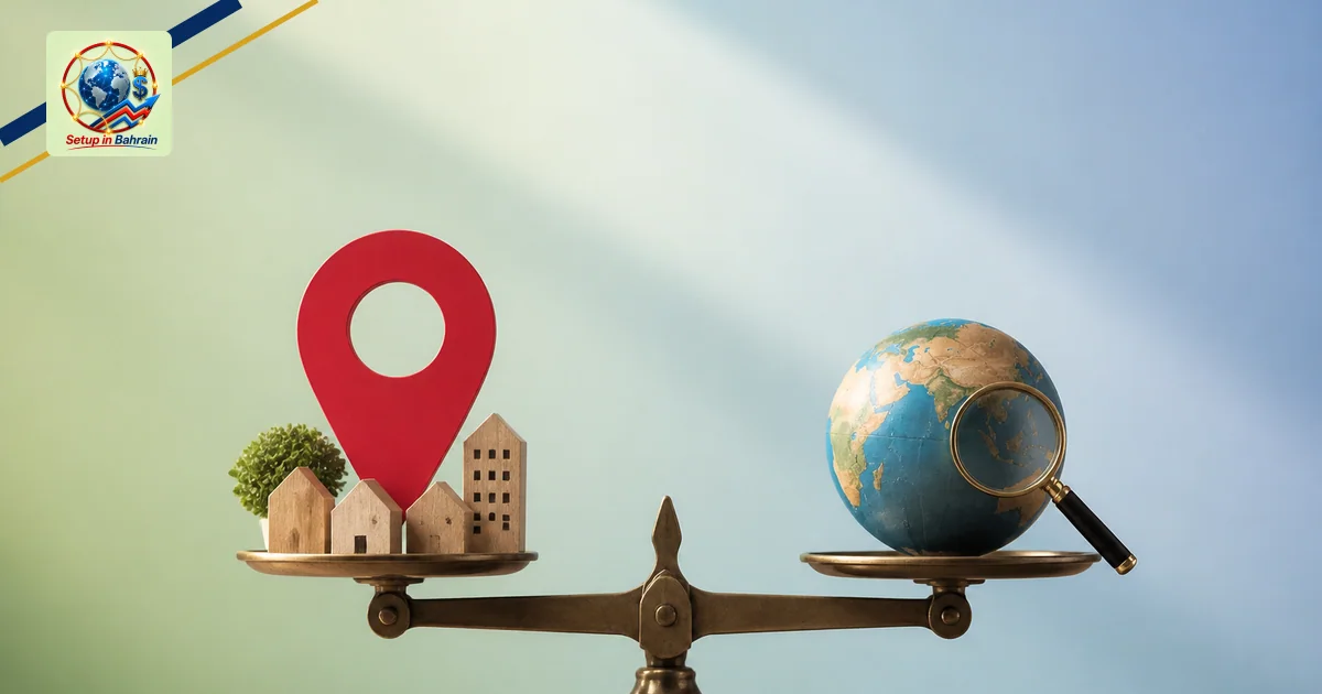 Editorial visual representing two balanced, clearly differentiated choices illustrating Local vs. traditional SEO: key differ
