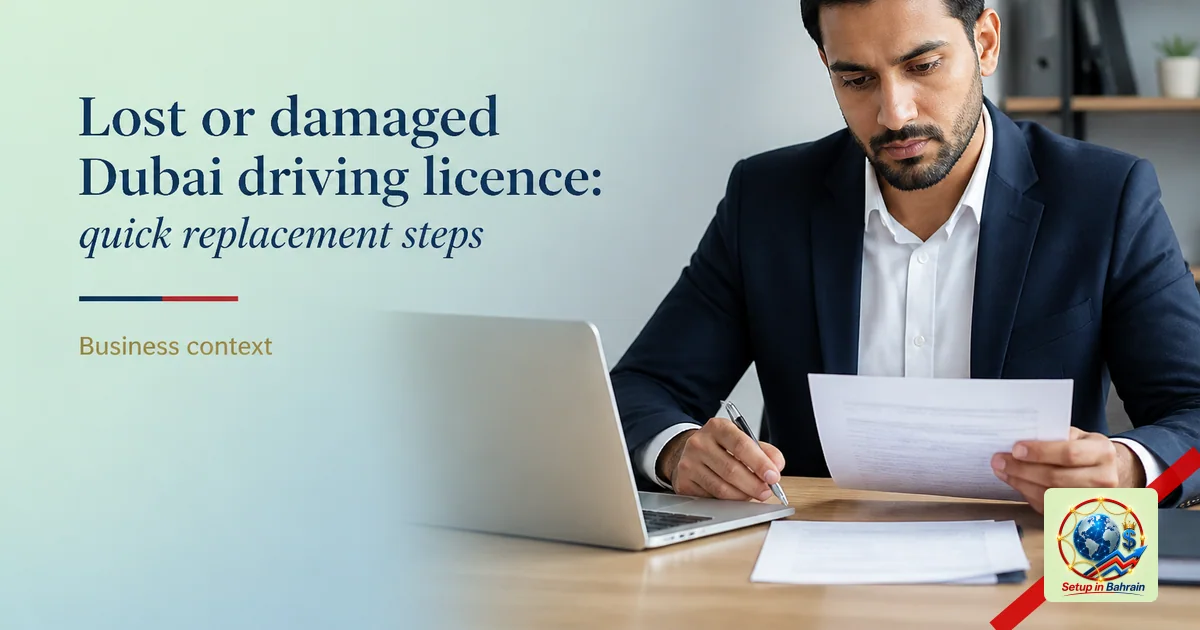 Editorial visual representing organized compliance review environment illustrating Lost or damaged Dubai driving licence: qui