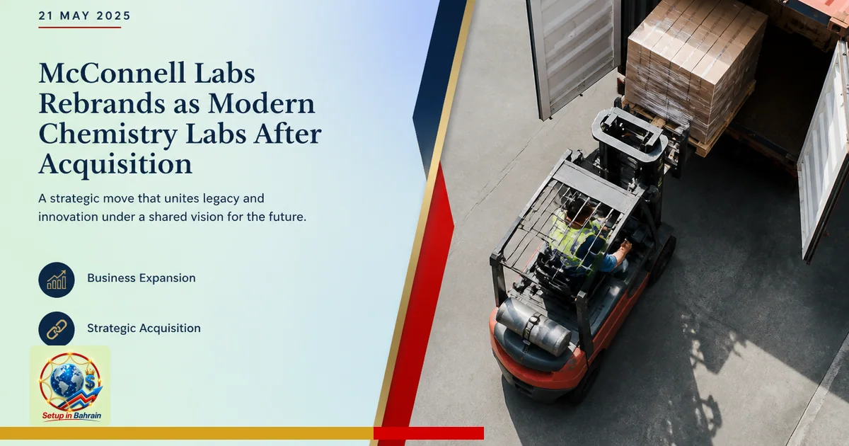 Editorial visual representing one concrete editorial subject illustrating McConnell Labs Rebrands as Modern Chemistry Labs Af