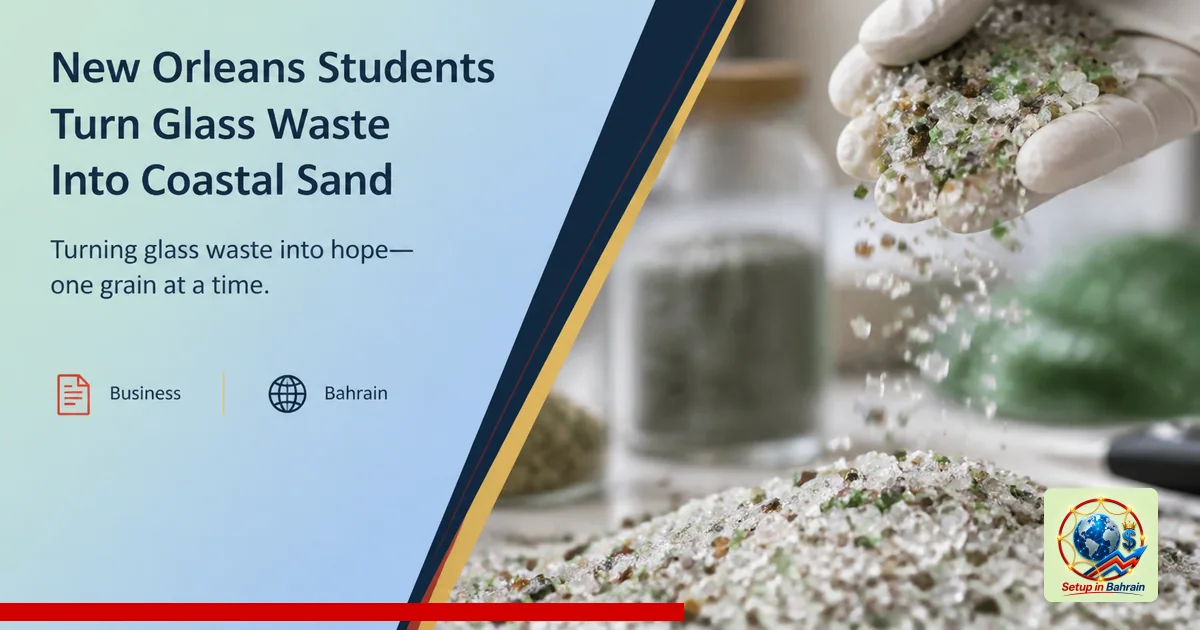 Editorial visual representing one concrete editorial subject illustrating New Orleans students turn glass waste into coastal 