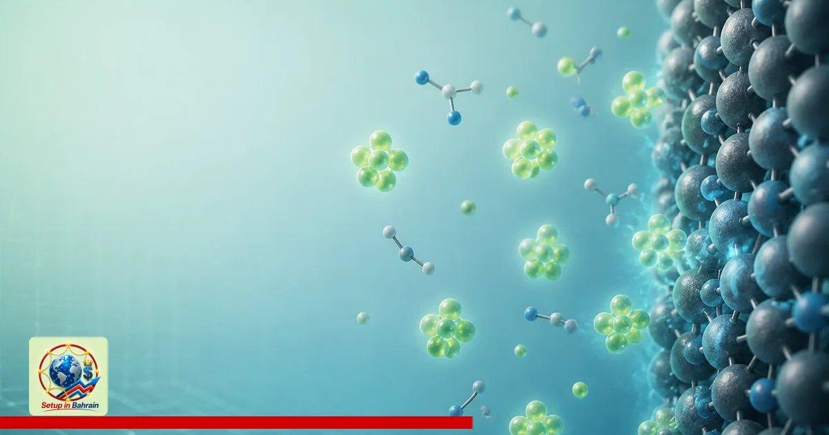 Editorial illustration of clustered lithium ions near an electrode interface in a clean, lab-inspired electrolyte environment