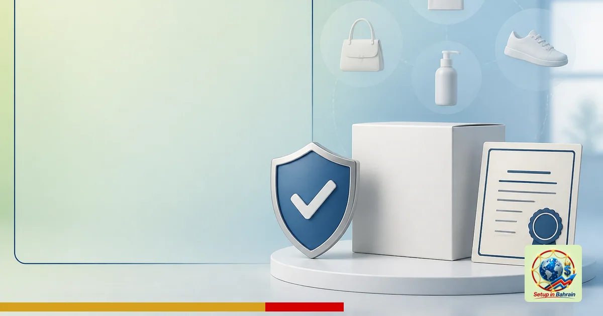 An unbranded editorial scene with a left navy information panel on a pale green-to-blue background and a right-side abstract 