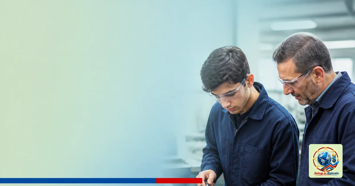 A focused single apprentice in a technical training space, engaged with equipment under controlled lighting; left side reserv