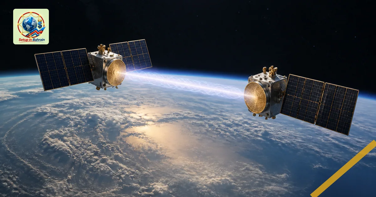Editorial visual representing one concrete editorial subject illustrating Star Catcher aims to beam power between satellites