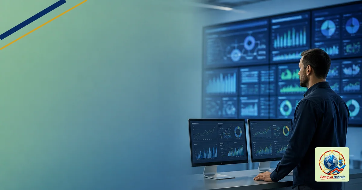 A single technician at a modern control room workstation examines abstract dashboards representing digital finishing data mon