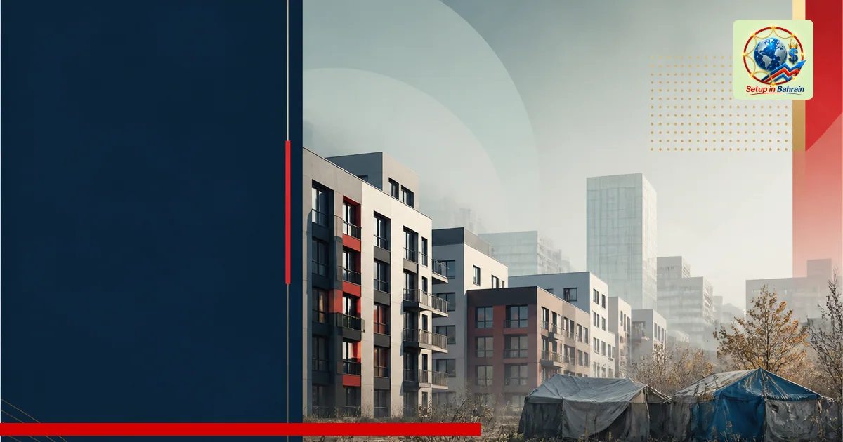 A premium editorial cover scene showing a left navy information panel and a right contextual visual about Toronto homelessnes