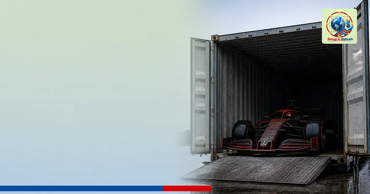 Editorial visual representing one concrete editorial subject illustrating F1 Bahrain-Malaysia race logistics under weather st