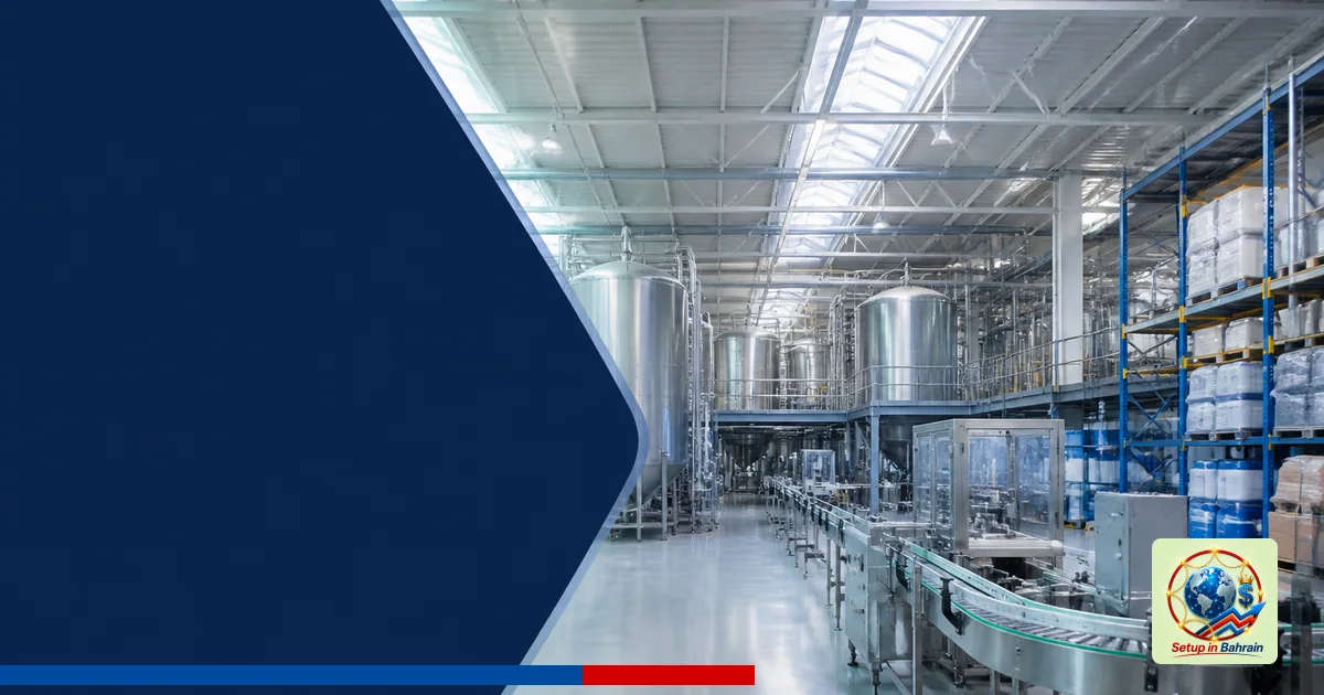 A modern cosmetic manufacturing facility interior showing expanded production equipment and storage, with an uncluttered left