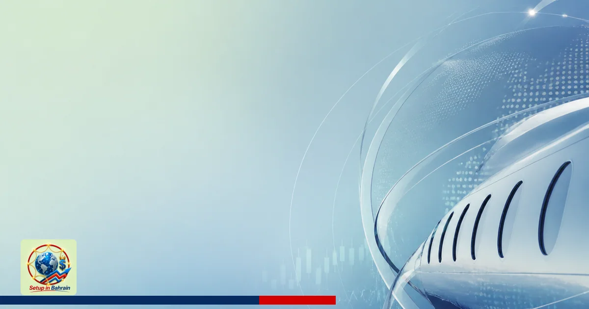 A clean editorial scene with a pale green-to-blue gradient background. A strong left panel in navy holds no text, while the r