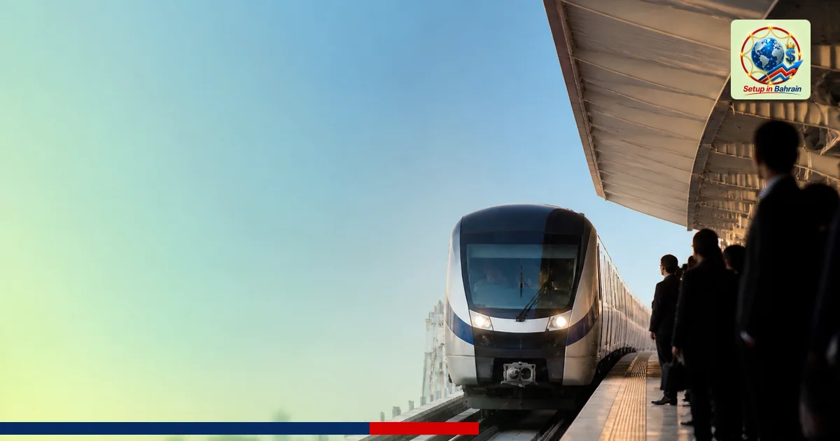 Editorial cover scene with a suburban train approaching a platform on an elevated track, silhouettes of commuters on the side
