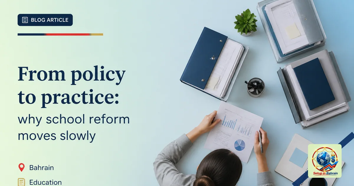 Editorial visual representing organized compliance review environment illustrating From policy to practice: why school reform