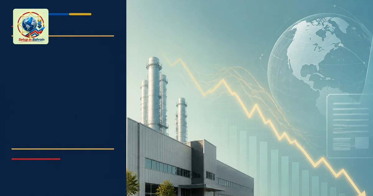 A modern industrial factory exterior on the left with an abstract energy waveform overlay, suggesting relief from costs. On t