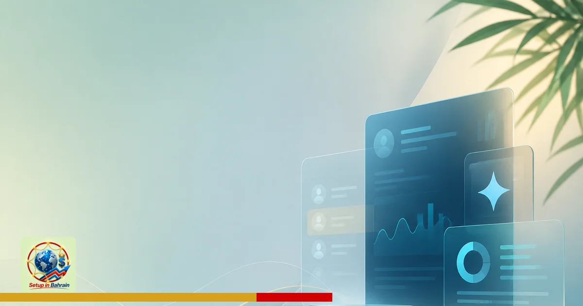 Editorial cover design featuring a left dark navy information panel on a pale green-to-blue background, and a right-side abst