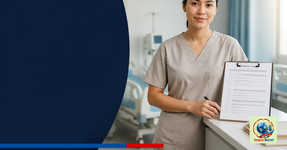 Editorial scene with a single healthcare worker beside an unbranded form on a clipboard, suggesting sponsorship steps; blurre