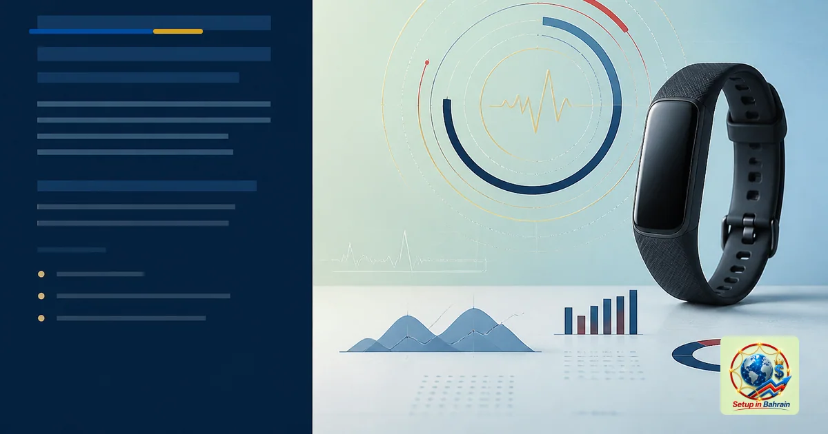 Editorial cover scene with a left navy information panel on a pale green-to-blue backdrop and a right-side abstract data visu