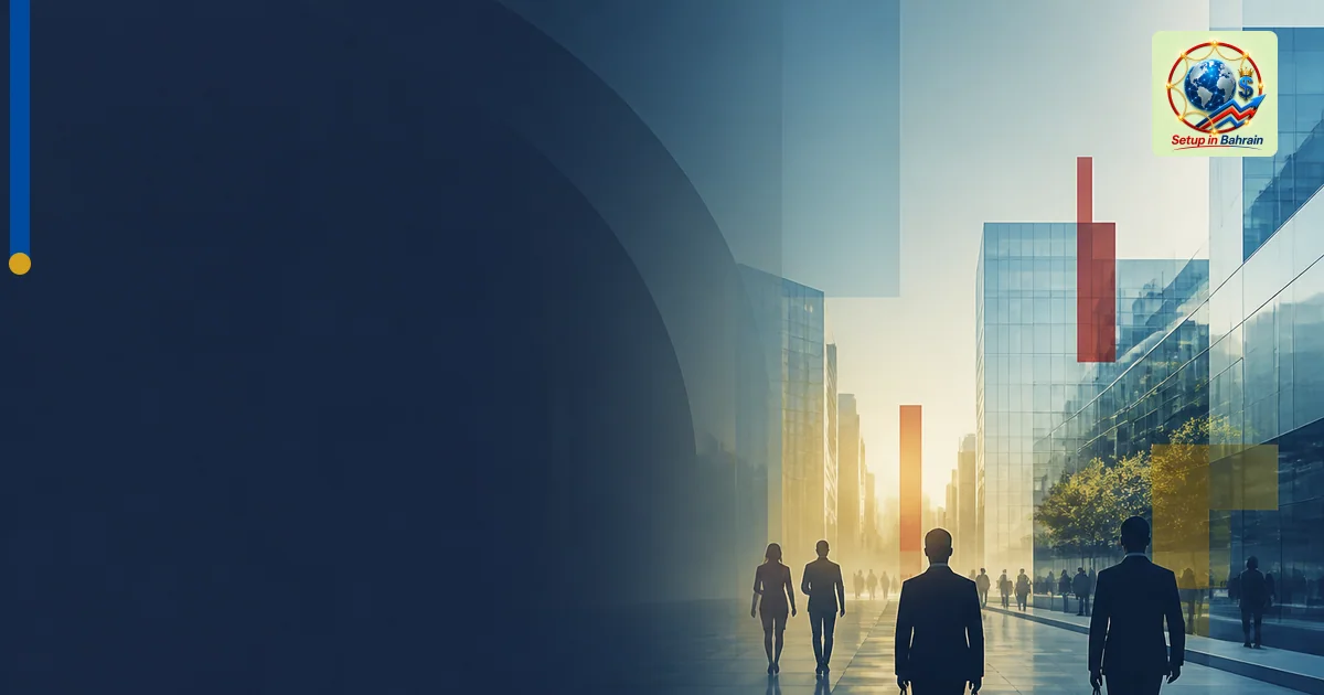 A modern, stylized editorial scene showing a Chicago-like downtown with glass towers and soft morning light. The left side fe