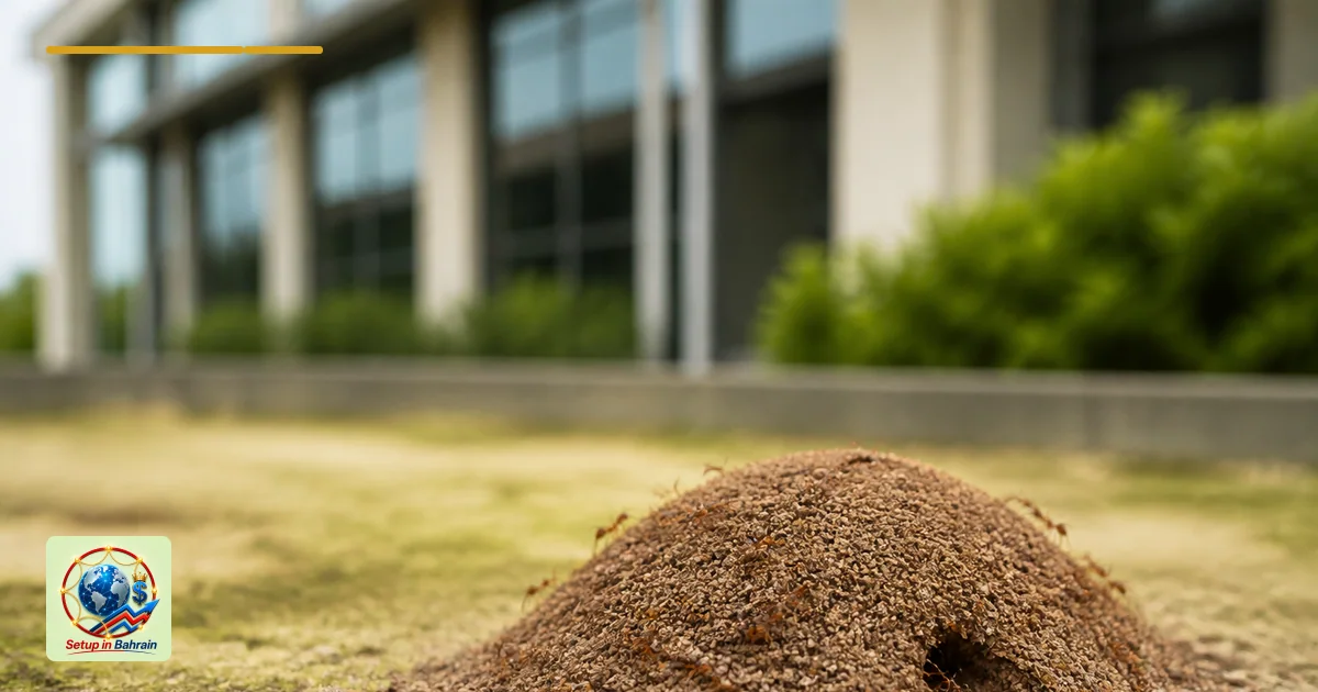 Editorial visual representing commercial built environment illustrating Fire ant control in eastern NC: treatments, stings an