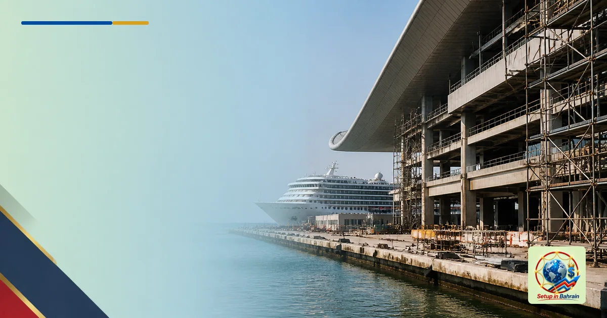 Editorial visual representing commercial built environment illustrating Naha cruise terminal construction begins with MSC and