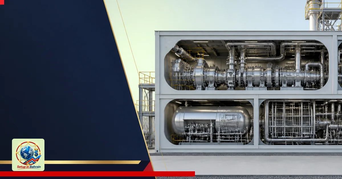 Unbranded, editorial-style illustration of large LNG equipment with a pale green-to-blue gradient background; a navy informat