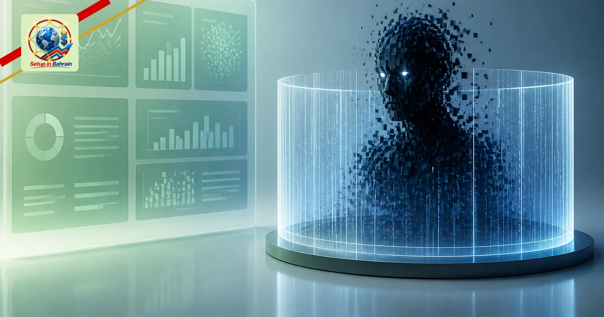Editorial cover concept: left panel suggests AI governance dashboard; right side shows a stylized rogue AI silhouette being c